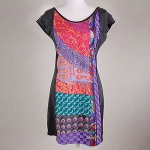 !!HP!! DESIGUAL Panel Charcoal Stripe Mini Dress M